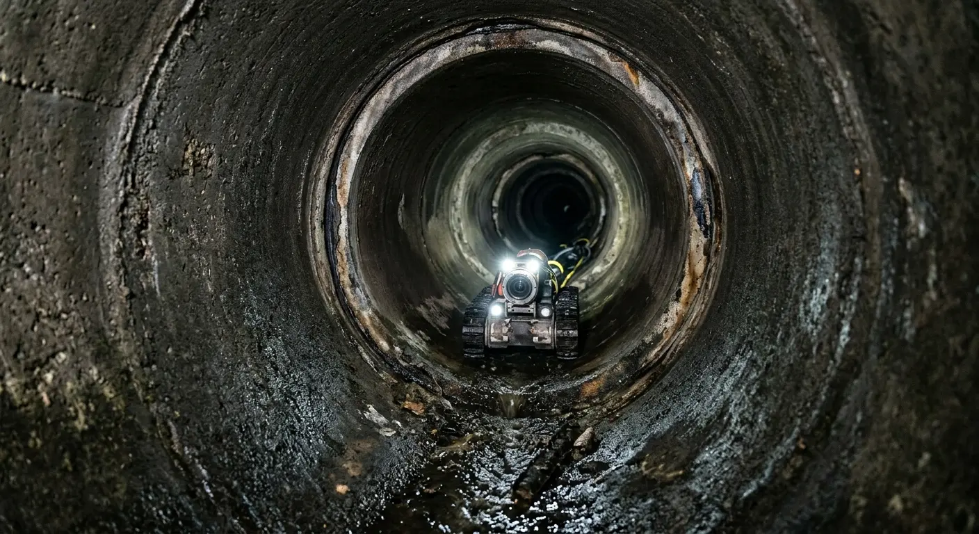 Robotic sewer camera inspecting pipe interior for Sewer Line Cleaning in West Earl